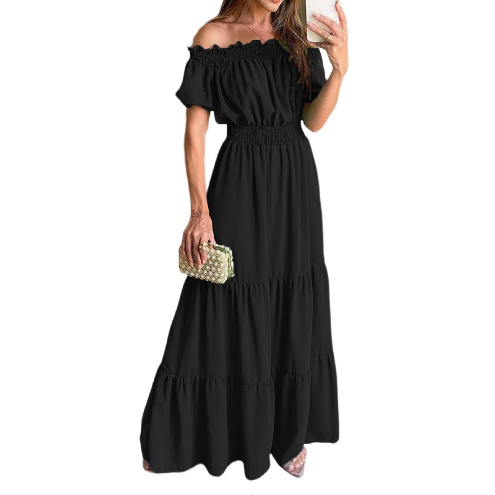 Boho Dresses for Women 2025 Summer Sexy off Shoulder Solid Color