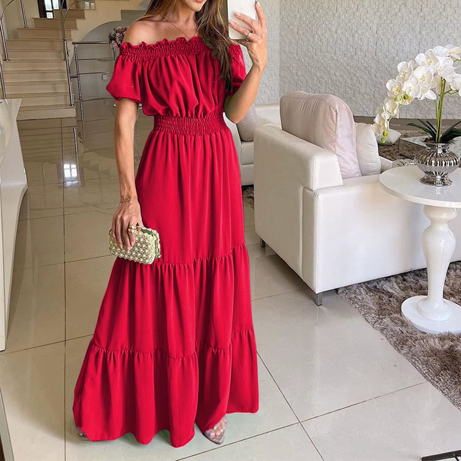 Boho Dresses for Women 2025 Summer Sexy off Shoulder Solid Color