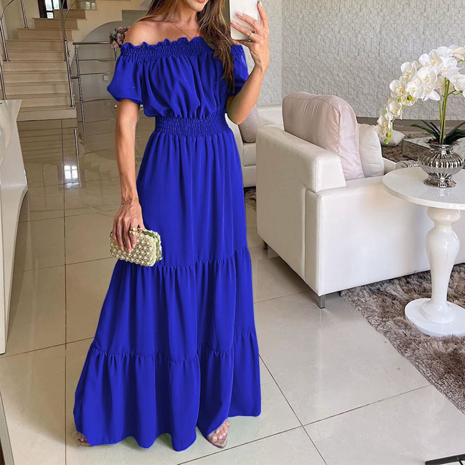 Boho Dresses for Women 2025 Summer Sexy off Shoulder Solid Color