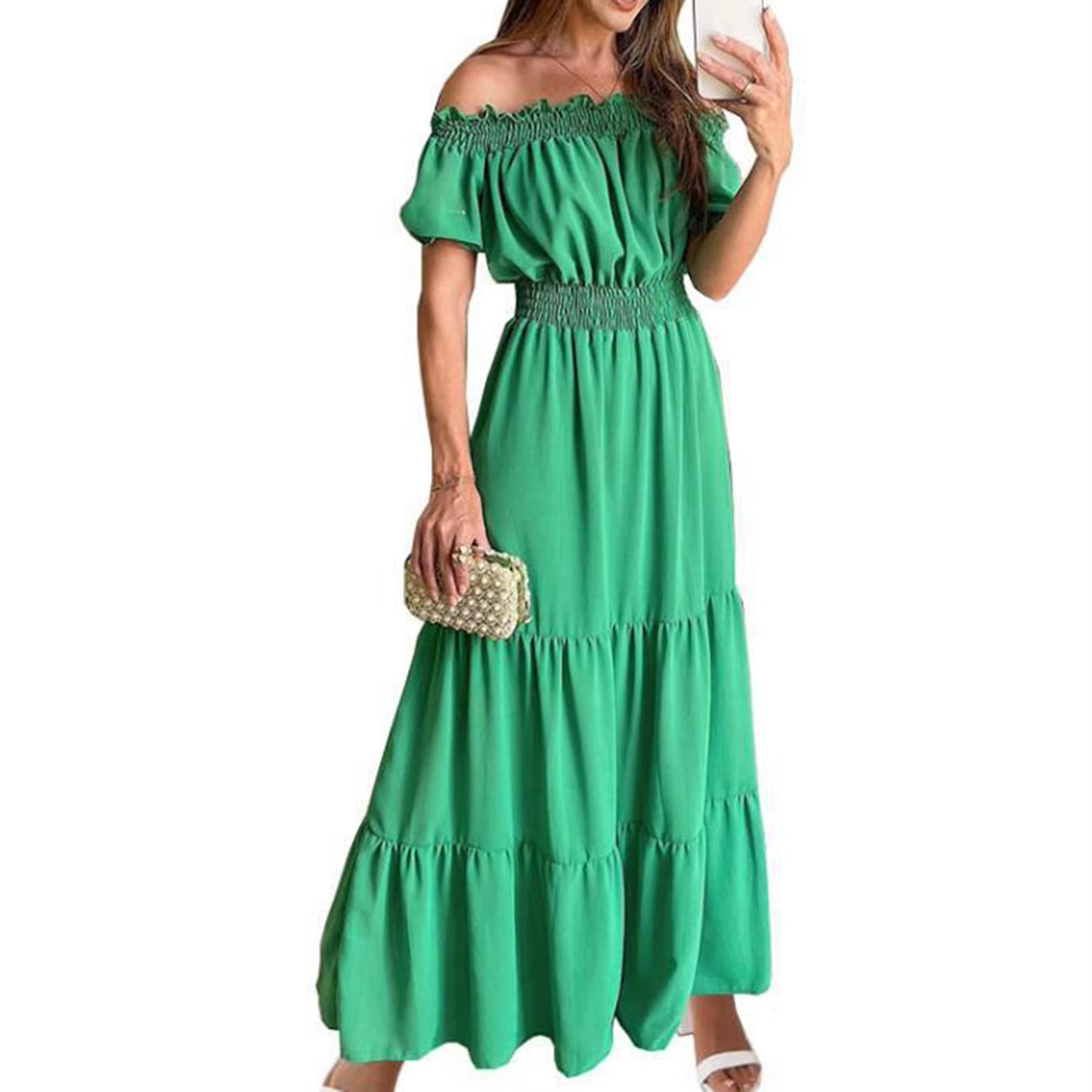 Boho Dresses for Women 2025 Summer Sexy off Shoulder Solid Color