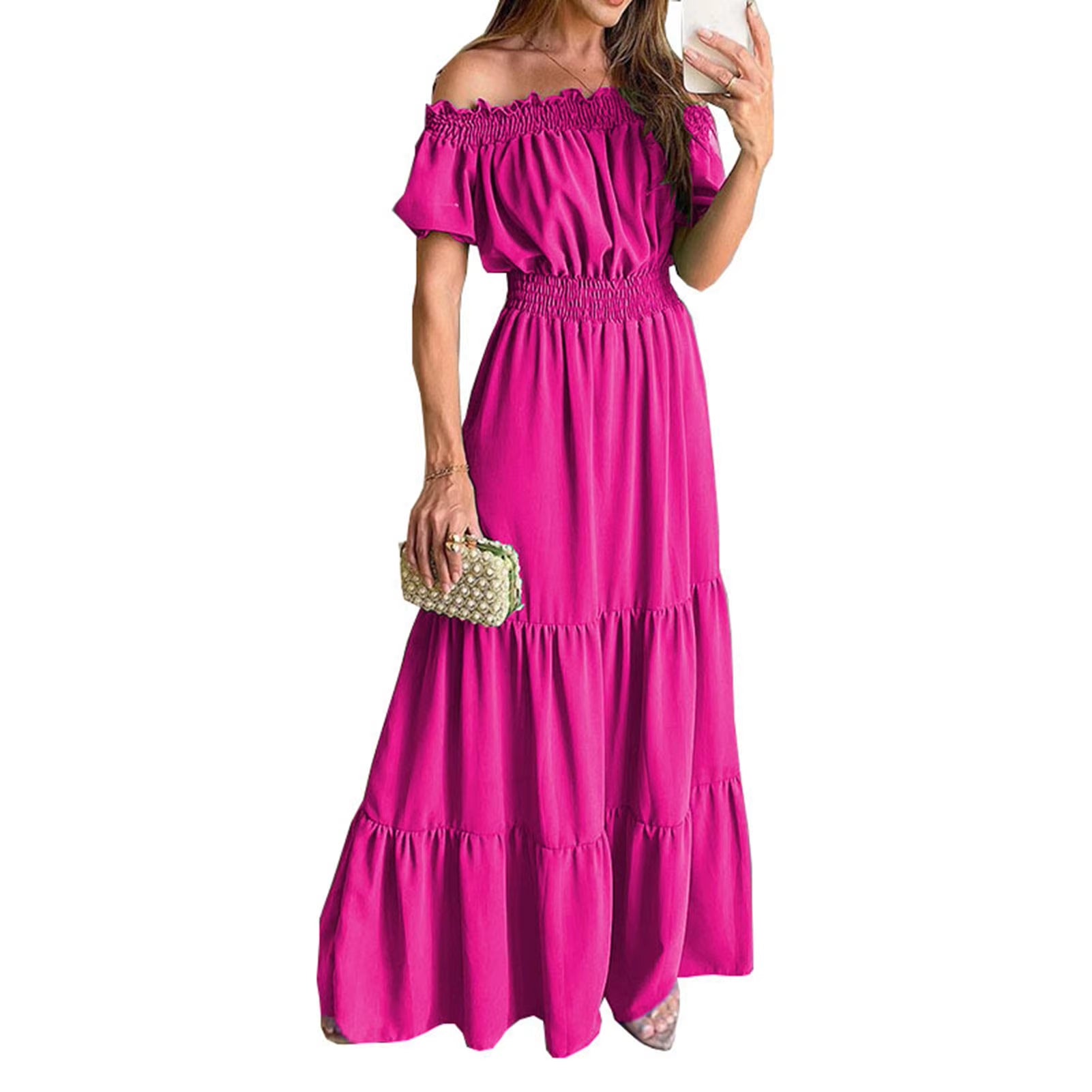 Boho Dresses for Women 2025 Summer Sexy off Shoulder Solid Color