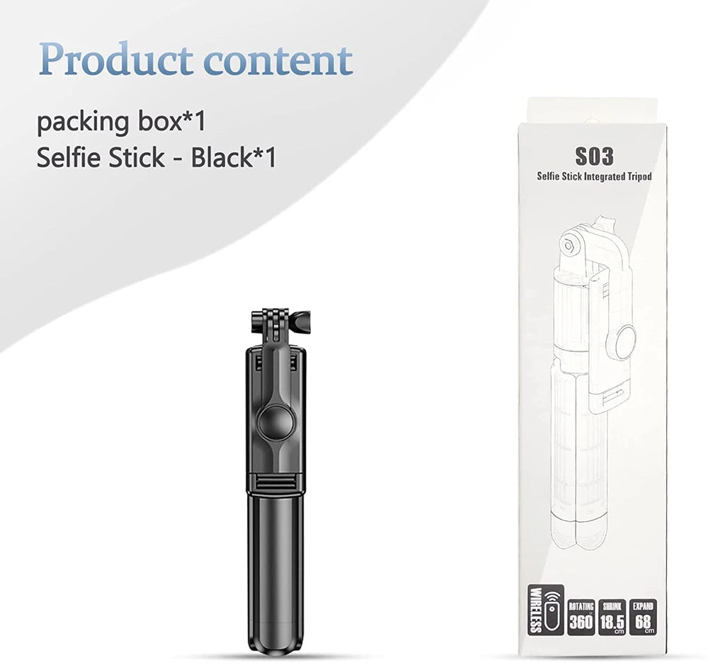Selfie Stick Tripod Extendable Wireless Bluetooth Remote