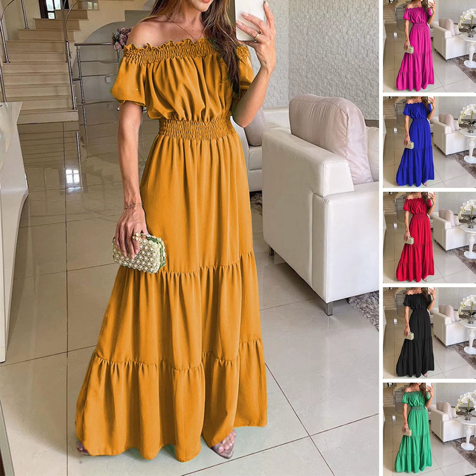 Boho Dresses for Women 2025 Summer Sexy off Shoulder Solid Color