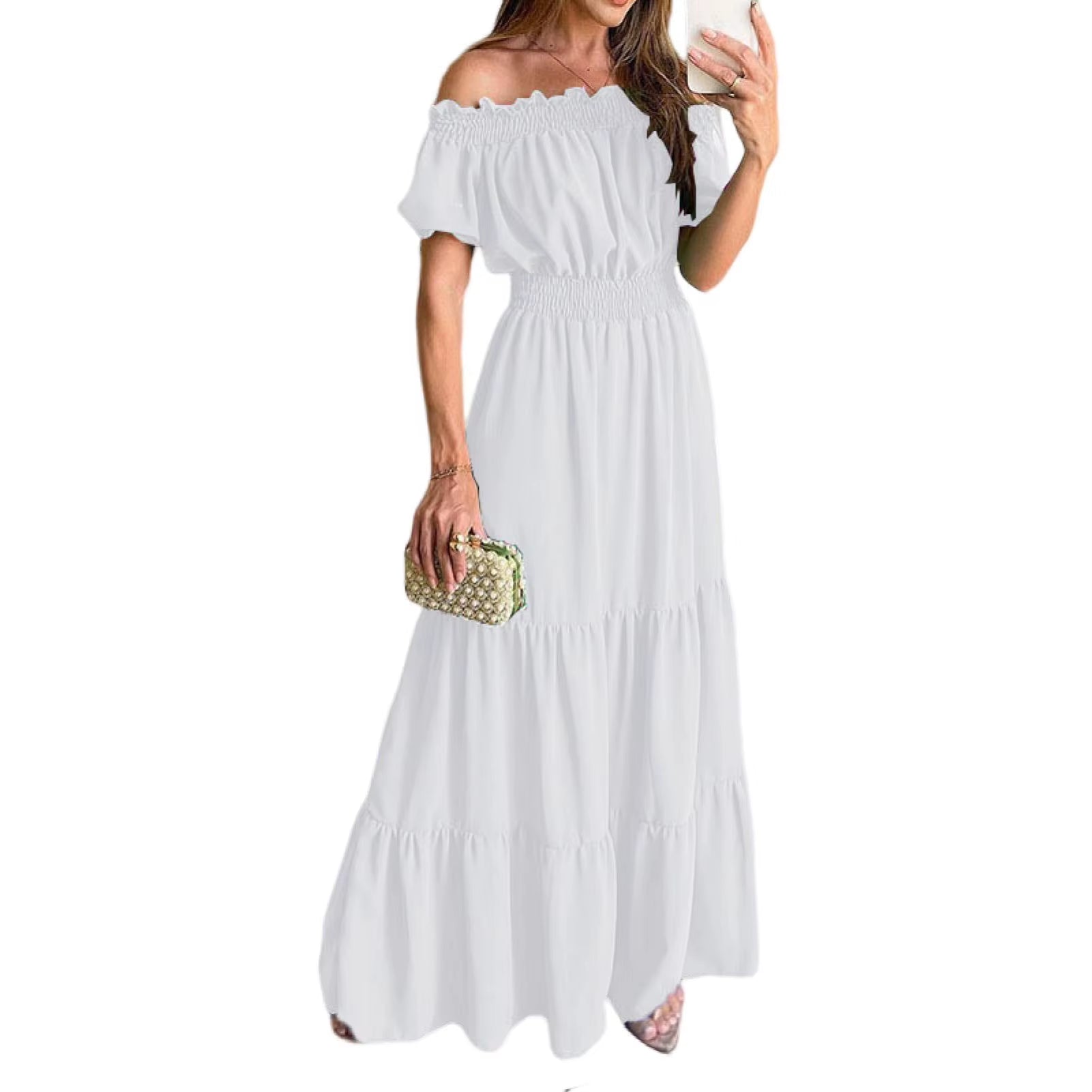 Boho Dresses for Women 2025 Summer Sexy off Shoulder Solid Color
