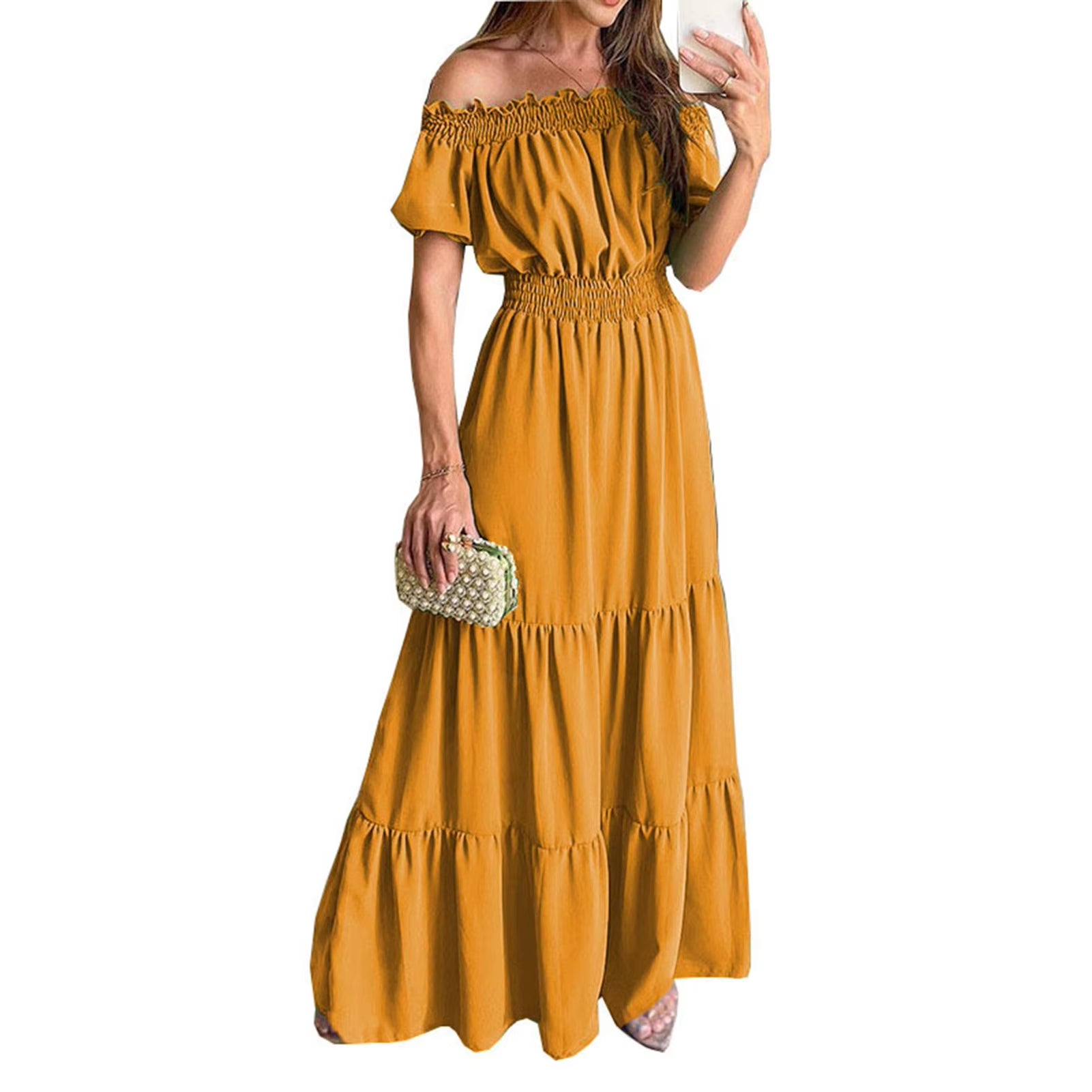 Boho Dresses for Women 2025 Summer Sexy off Shoulder Solid Color