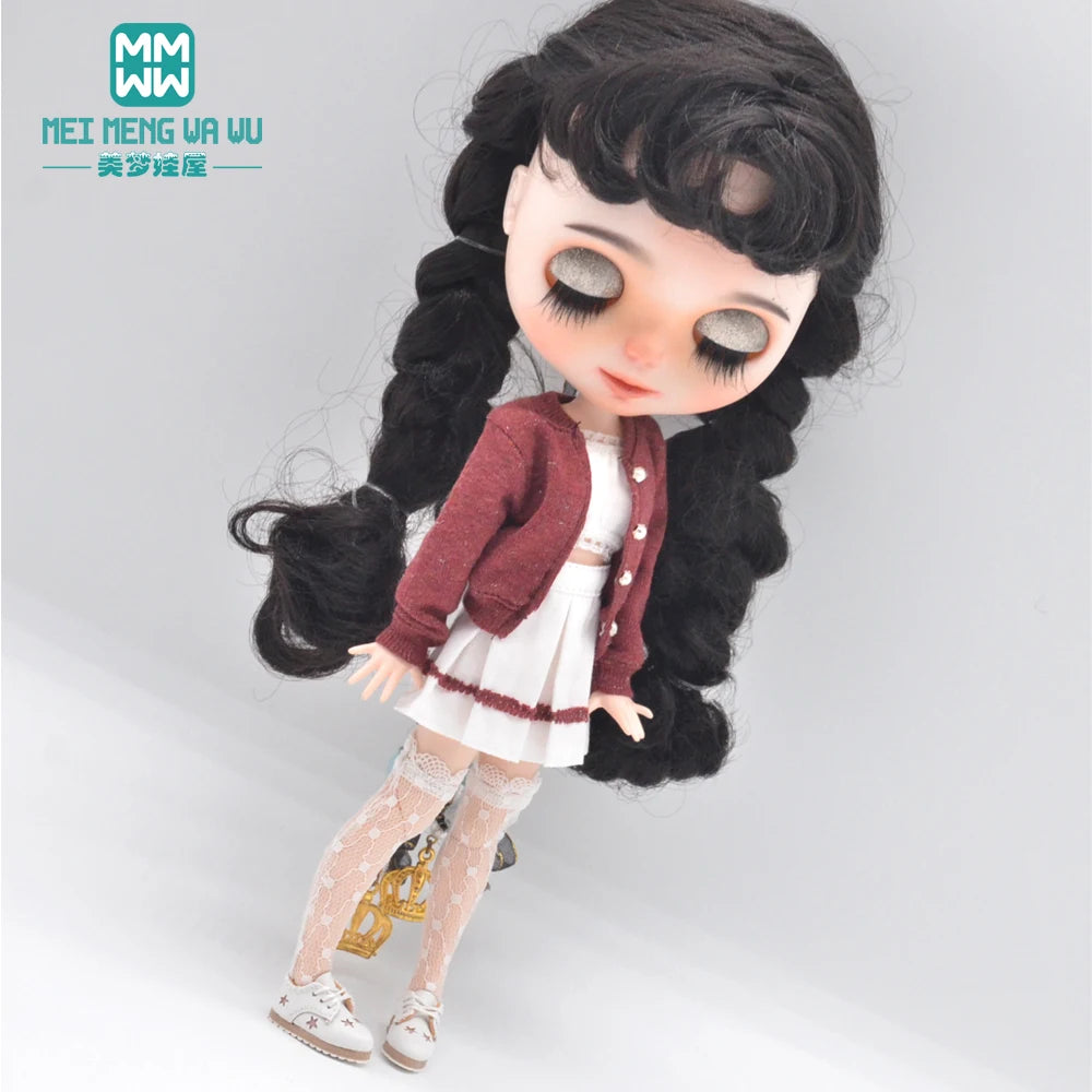 Blyth Doll Clothes Fashion Three-piece purple wool cardigan for Toys Azone OB23 OB24 doll accessories