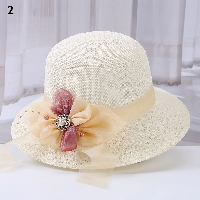 Foldable Fisherman Straw Bow Hat  Women Sunscreen Sweet Summer Vacation Casual Holiday Women's Girls Fashion Bucket Beach Hat