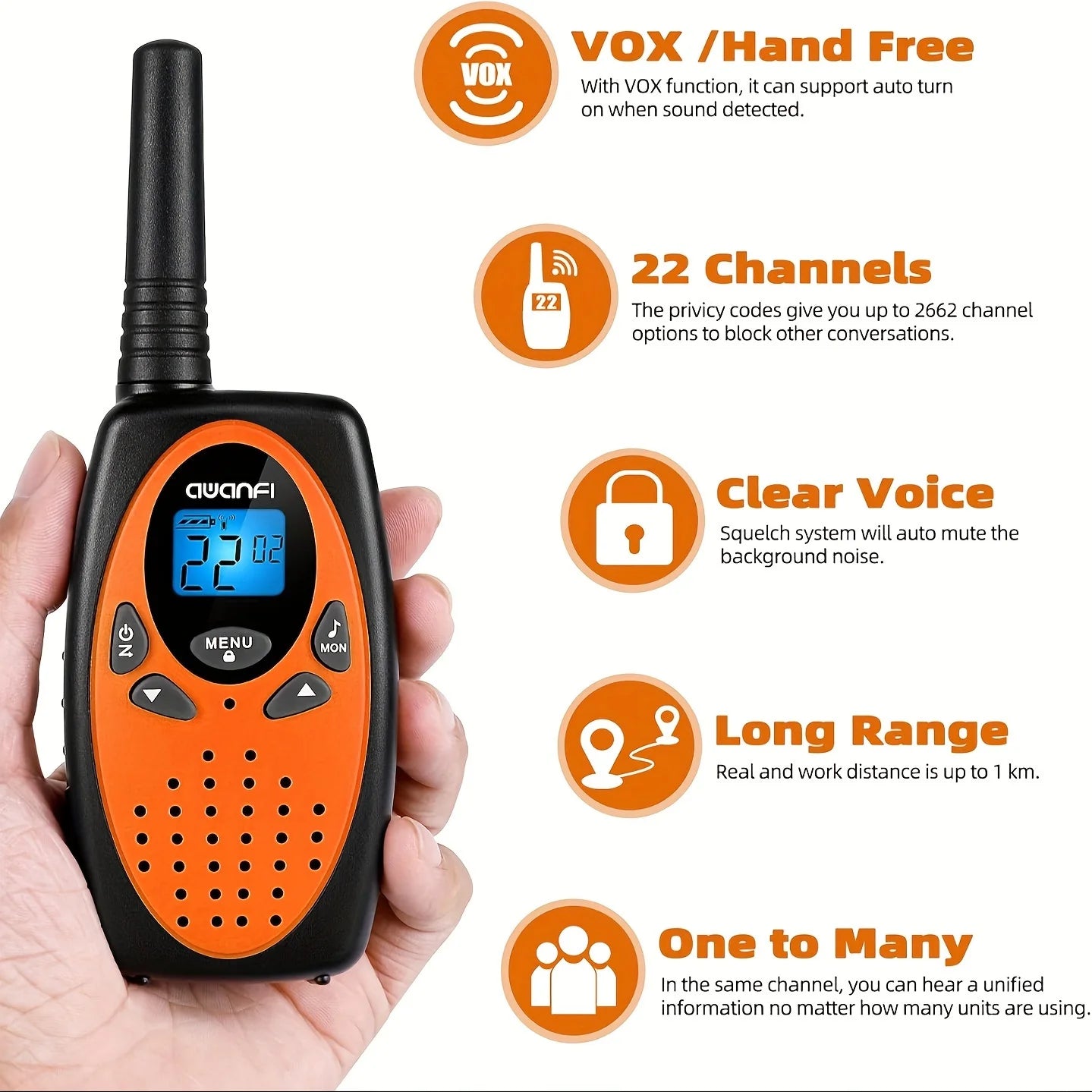 2/3/4 pcs Rechargeable Walkie Talkie  for Kids & Adults, 16 Channels, 1200mAh Battery, 2-Way Radios for Gift, Camping, Hiking
