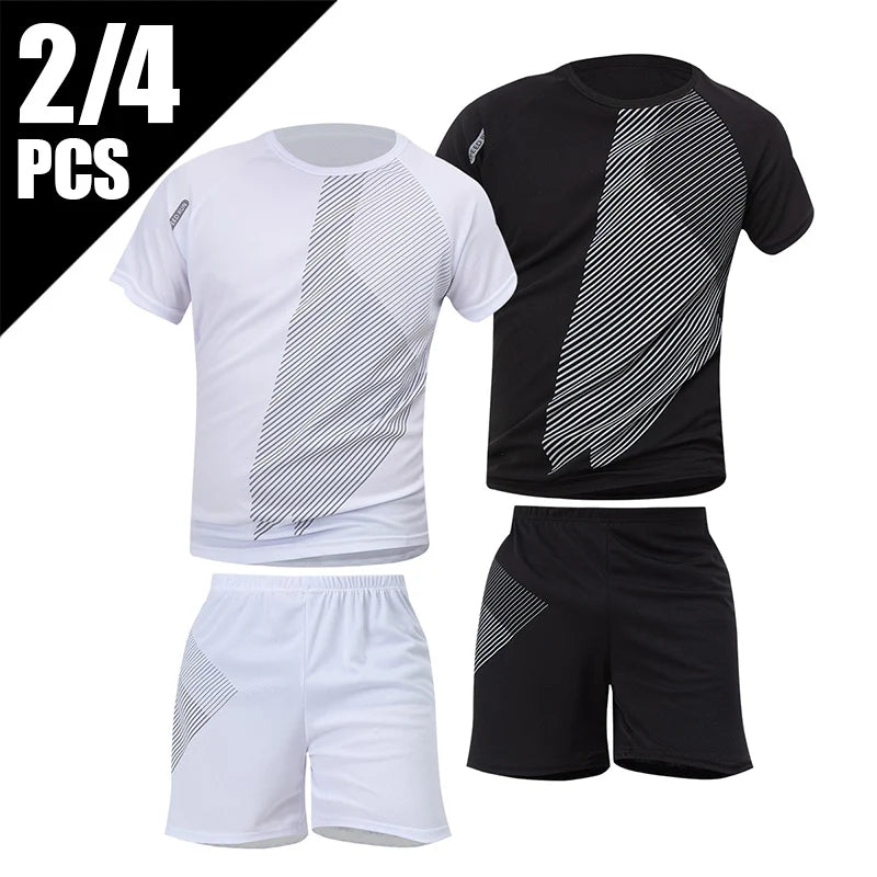 2/4 Pcs Summer Men's Black-and-White Quick-Drying Suit Teenagers Loose Plus Size Sports Fitness Breathable Short-sleeved Shorts
