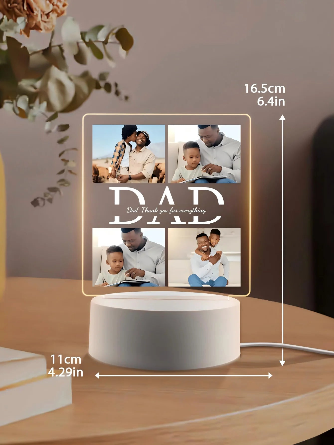 Personalized Photo Custom Acrylic Night Light, Home Decoration Gift for Dad, Birthday, Festival, High Quality, Fashionable, Refined Customization, Personalized, Unique Ideal Gift for Her, Father's Day, Family, Office