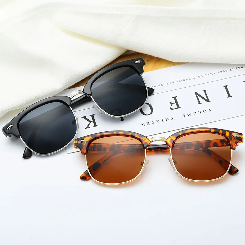 1-2PCS Sunglasses Men Women Brand Design Eye Sun Glasses Women Semi Rimless Classic Men Sunglasses Oculos De Sol UV400