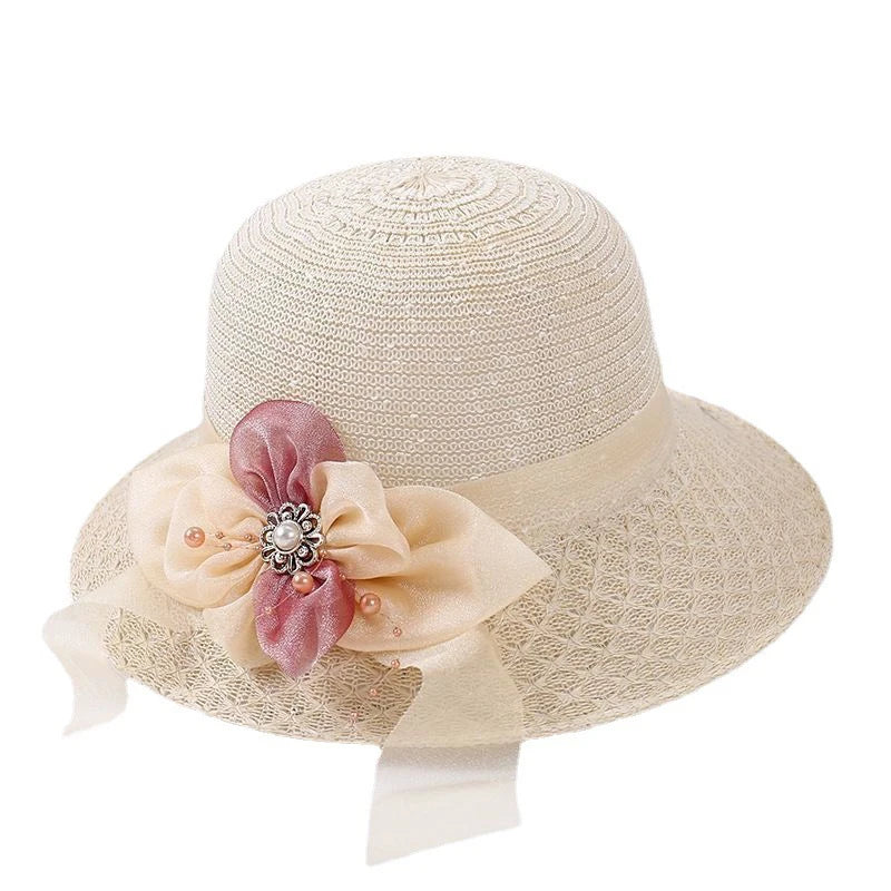 Foldable Fisherman Straw Bow Hat  Women Sunscreen Sweet Summer Vacation Casual Holiday Women's Girls Fashion Bucket Beach Hat