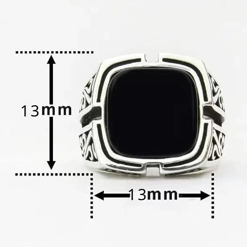 European and American British Fashion Black Gemstone Hollow Pattern Ring For Men's Accessories in Hip-Hop Street Photography