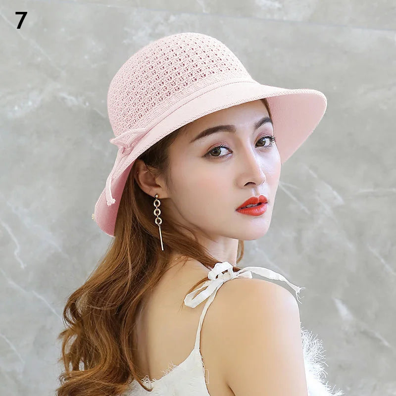 Foldable Fisherman Straw Bow Hat  Women Sunscreen Sweet Summer Vacation Casual Holiday Women's Girls Fashion Bucket Beach Hat