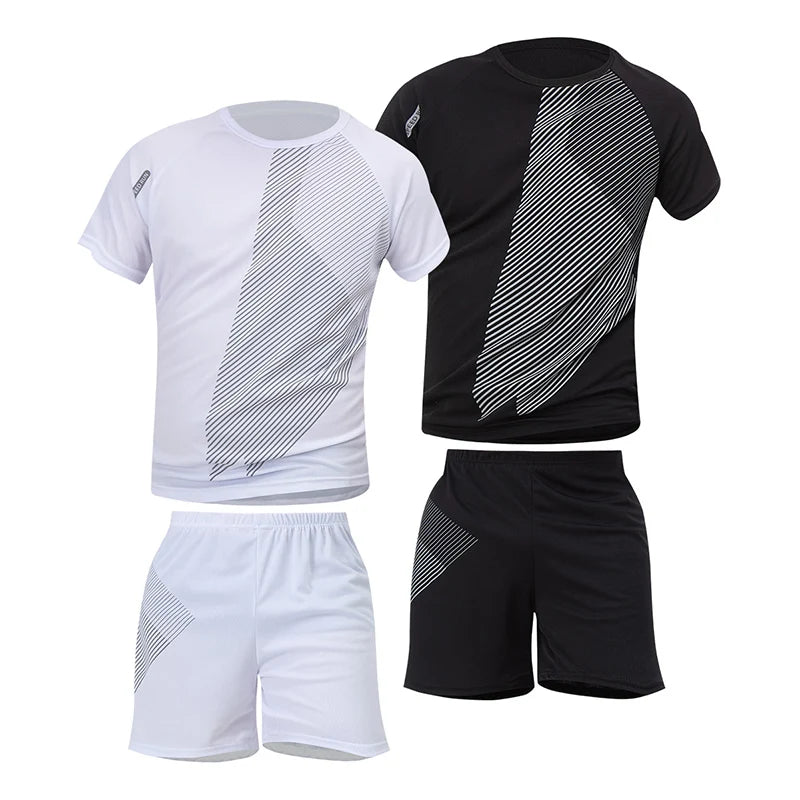 2/4 Pcs Summer Men's Black-and-White Quick-Drying Suit Teenagers Loose Plus Size Sports Fitness Breathable Short-sleeved Shorts