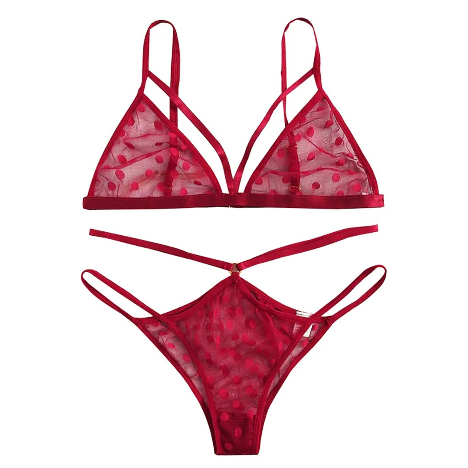 Women'S Polka Dot Lace Lingerie Set Mesh Perspective Sexy Bra Set Thong Underwear Set Women Black Red Lingerie Sexy Sets