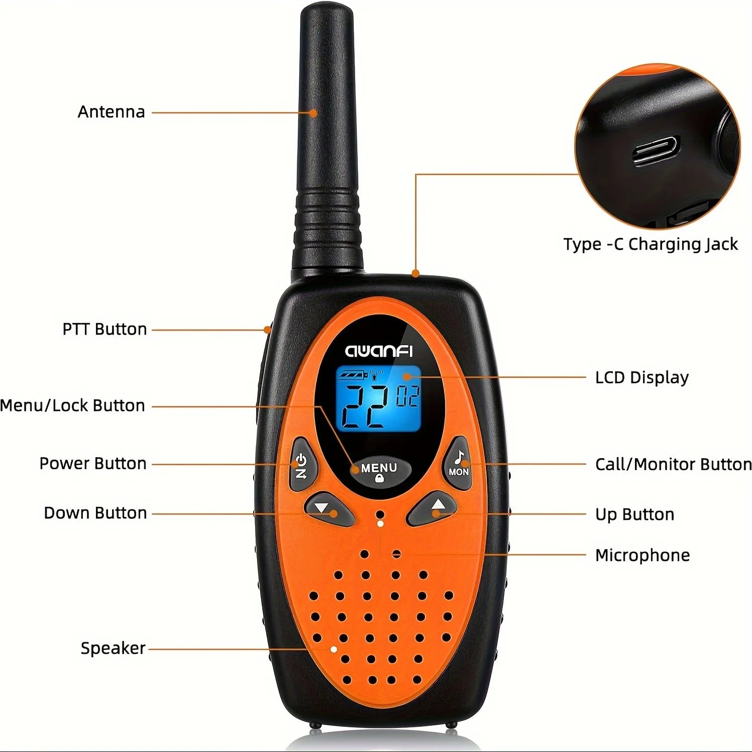 2/3/4 pcs Rechargeable Walkie Talkie  for Kids & Adults, 16 Channels, 1200mAh Battery, 2-Way Radios for Gift, Camping, Hiking