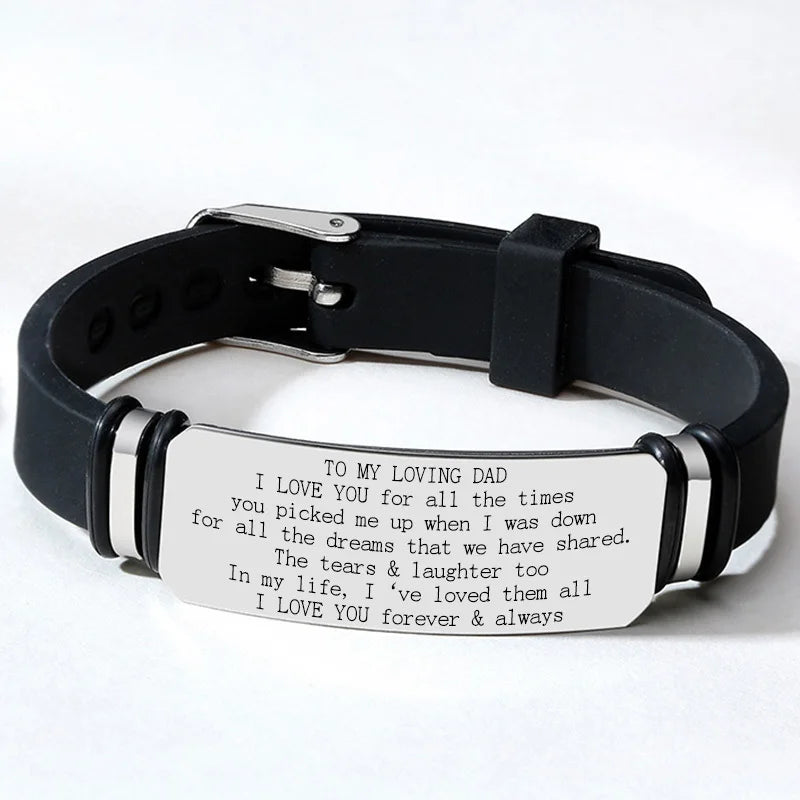 Vnox TO MY DAD Bracelet,Custom Men Stainless Steel Bangle, Adjustable Silicone Watch Band, Father's Day Gift from Son Daughter