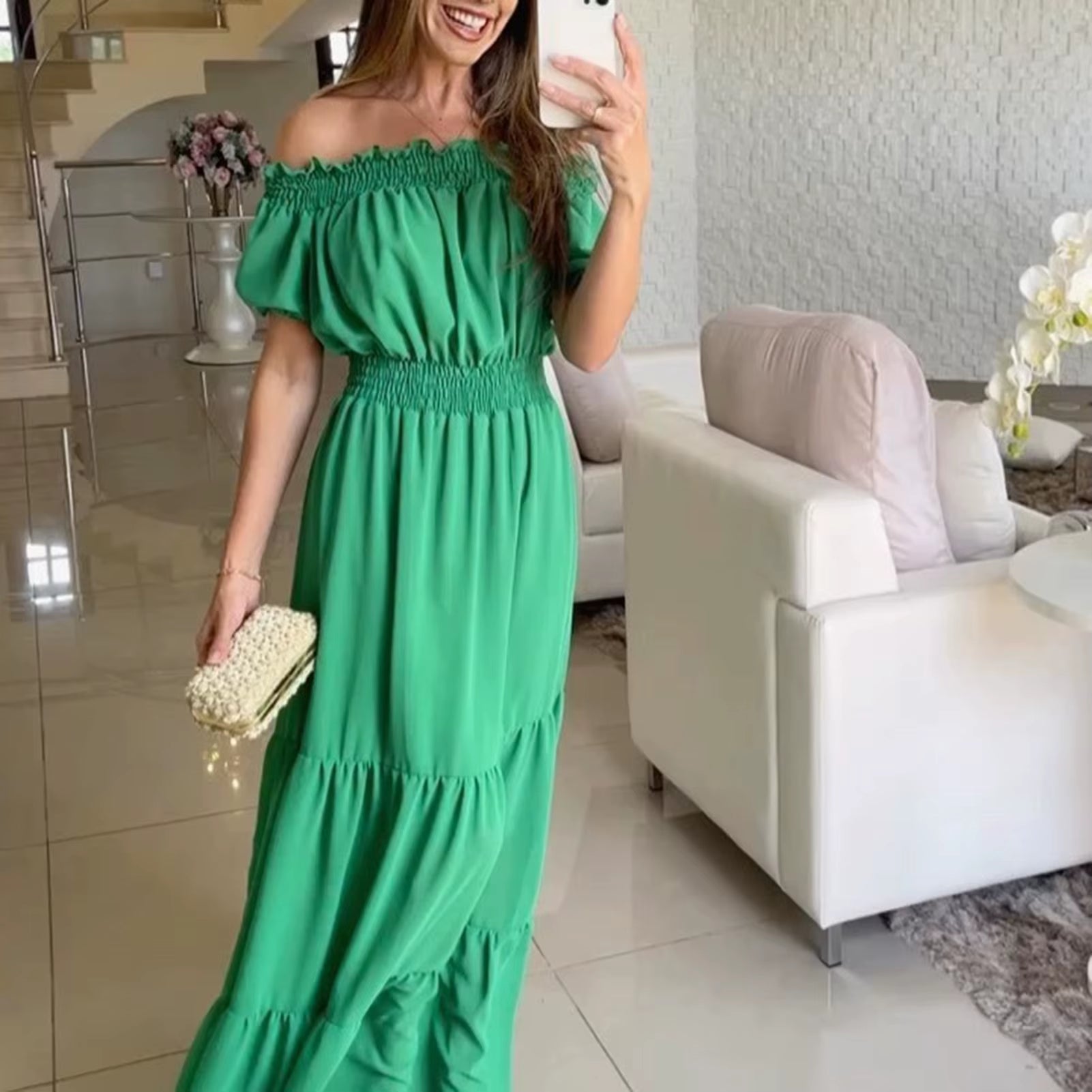 Boho Dresses for Women 2025 Summer Sexy off Shoulder Solid Color
