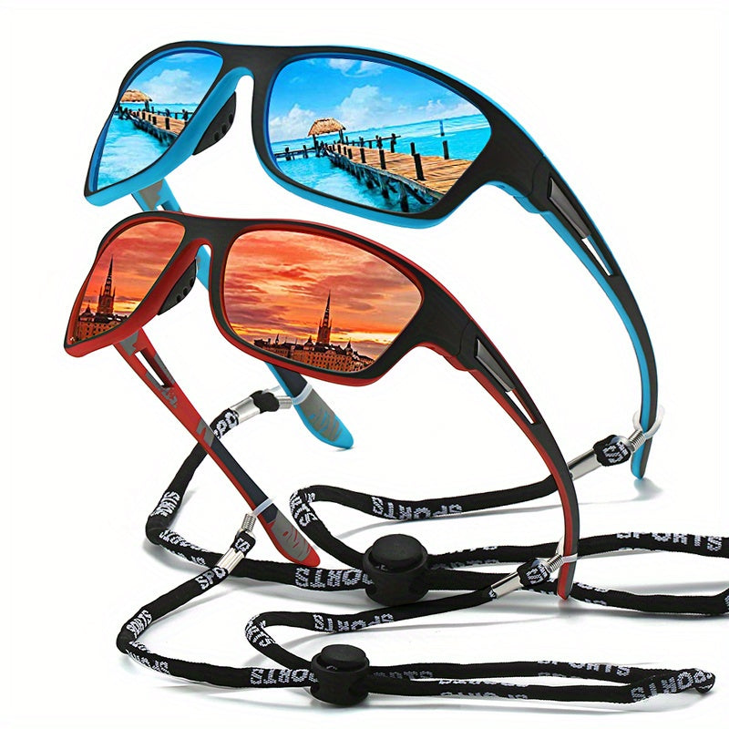 1pc Trendy Classic Retro Polarized With Strap, For Men Women Outdoor Sports Vacation Travel Driving Fishing Cycling Decors Photo Props