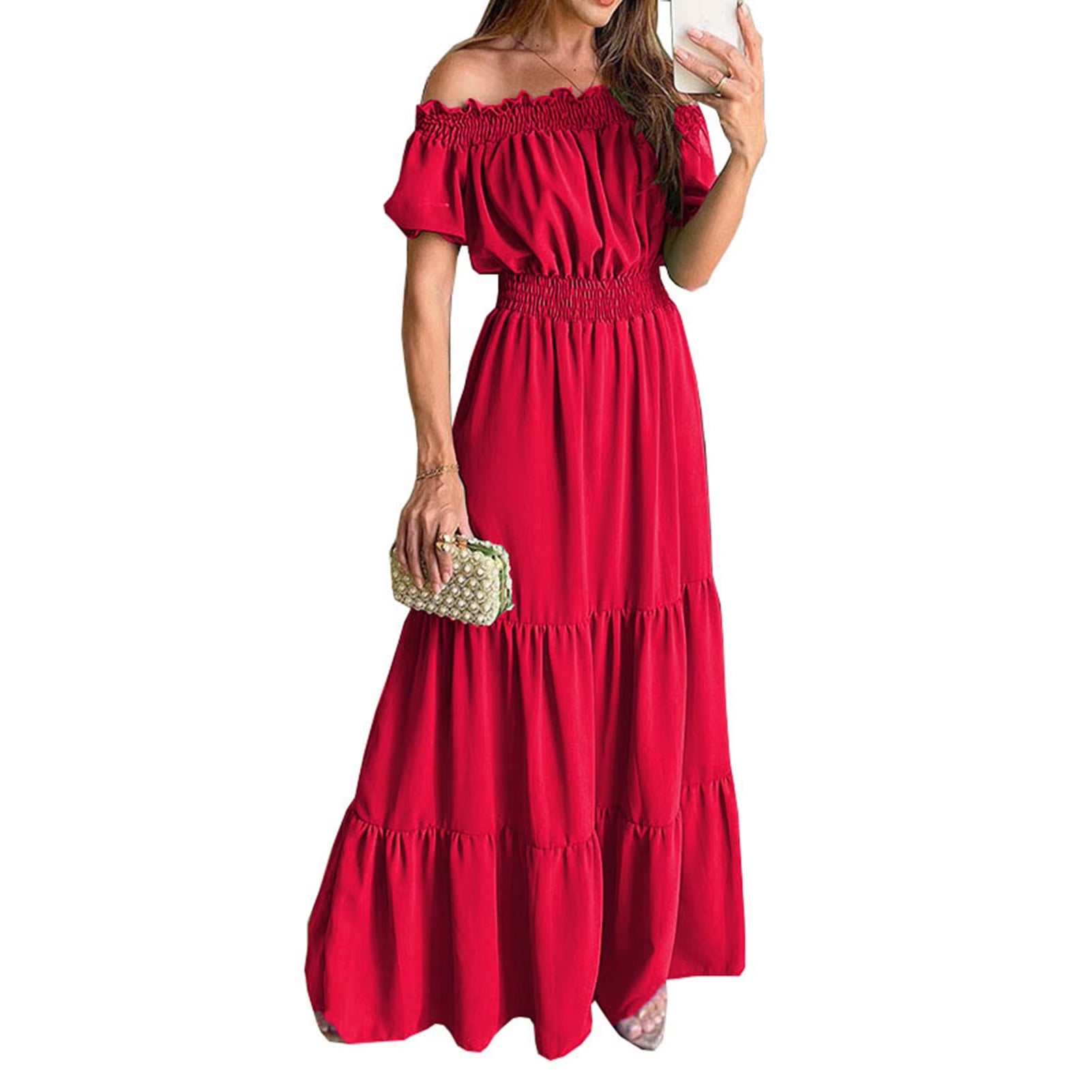 Boho Dresses for Women 2025 Summer Sexy off Shoulder Solid Color