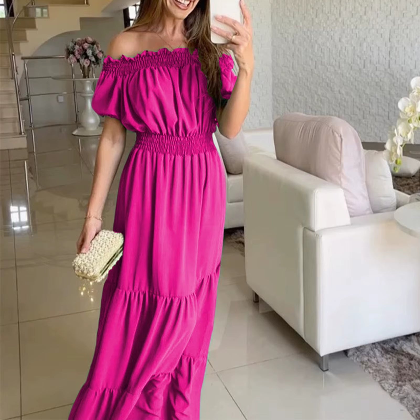 Boho Dresses for Women 2025 Summer Sexy off Shoulder Solid Color