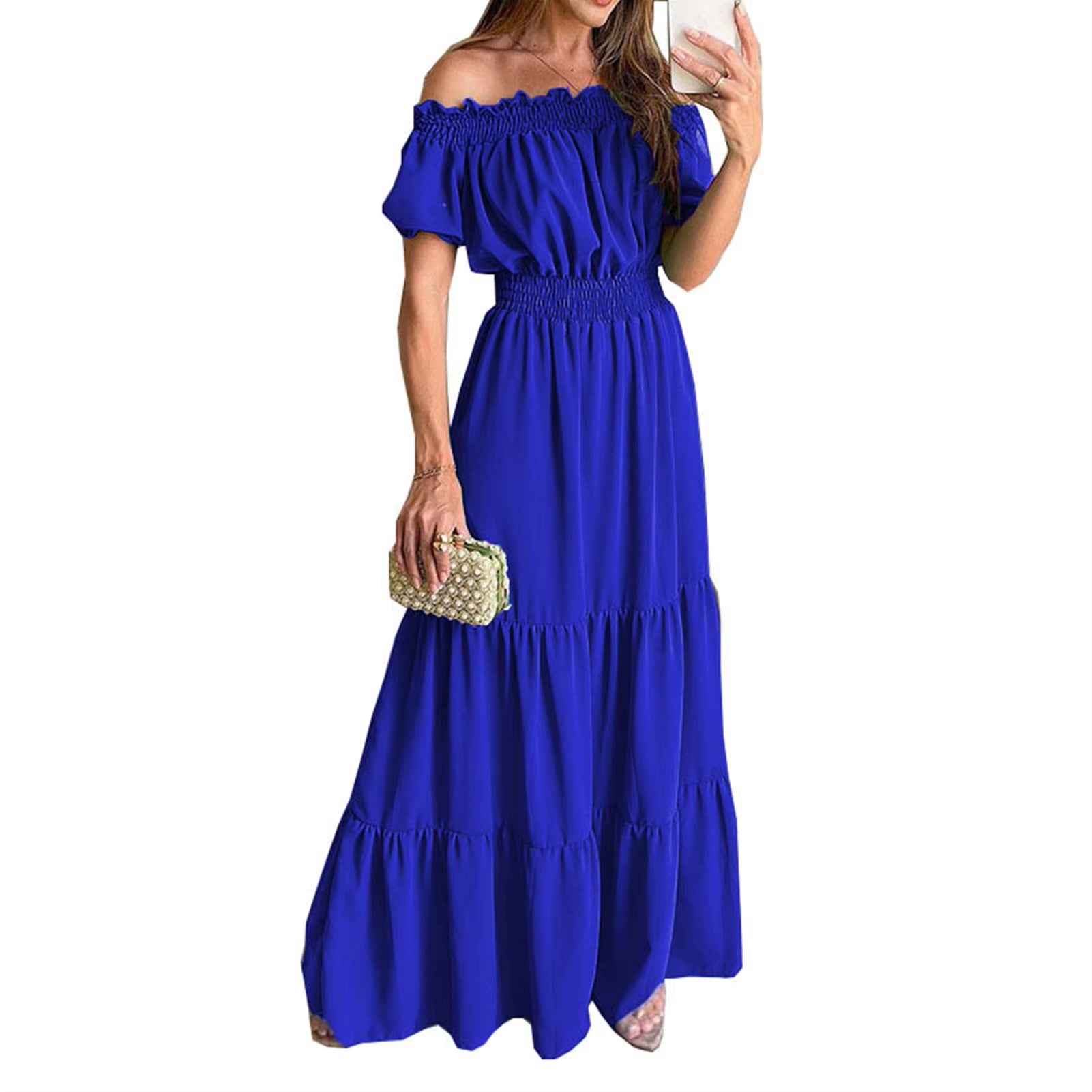 Boho Dresses for Women 2025 Summer Sexy off Shoulder Solid Color