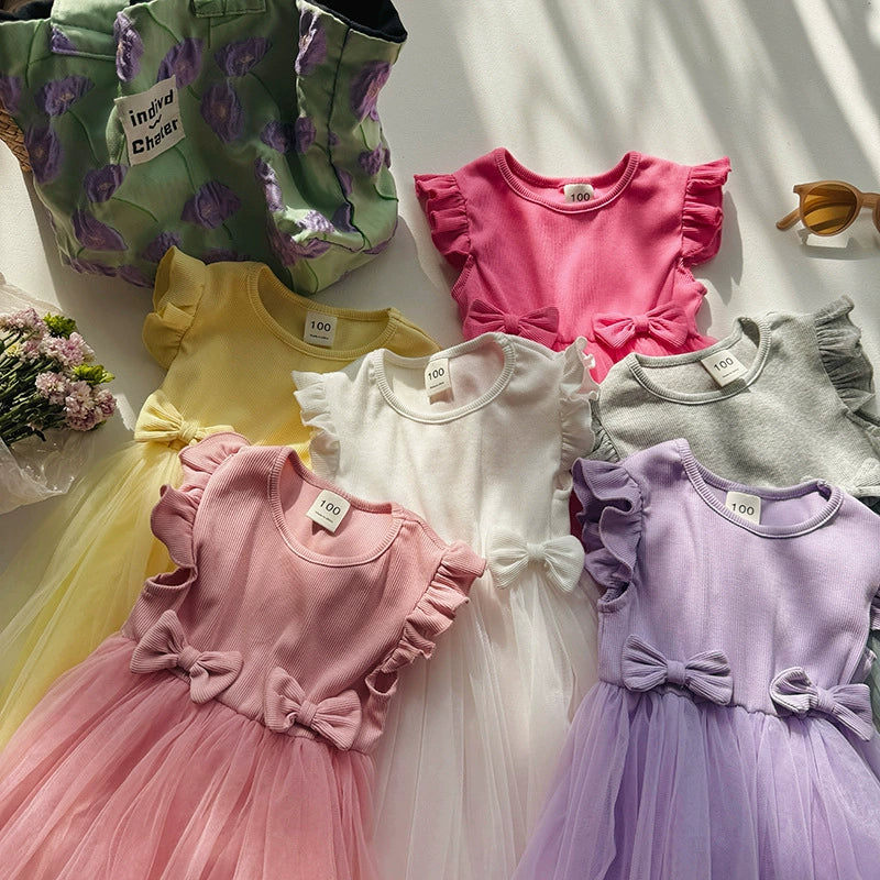 Summer Arrival Sleeveless Solid Color Tulle Patchwork Dress for
