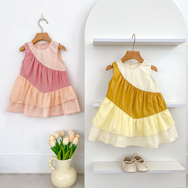 Summer Arrival Color Patchwork Crew Neck Sleeveless Dress for Stylish