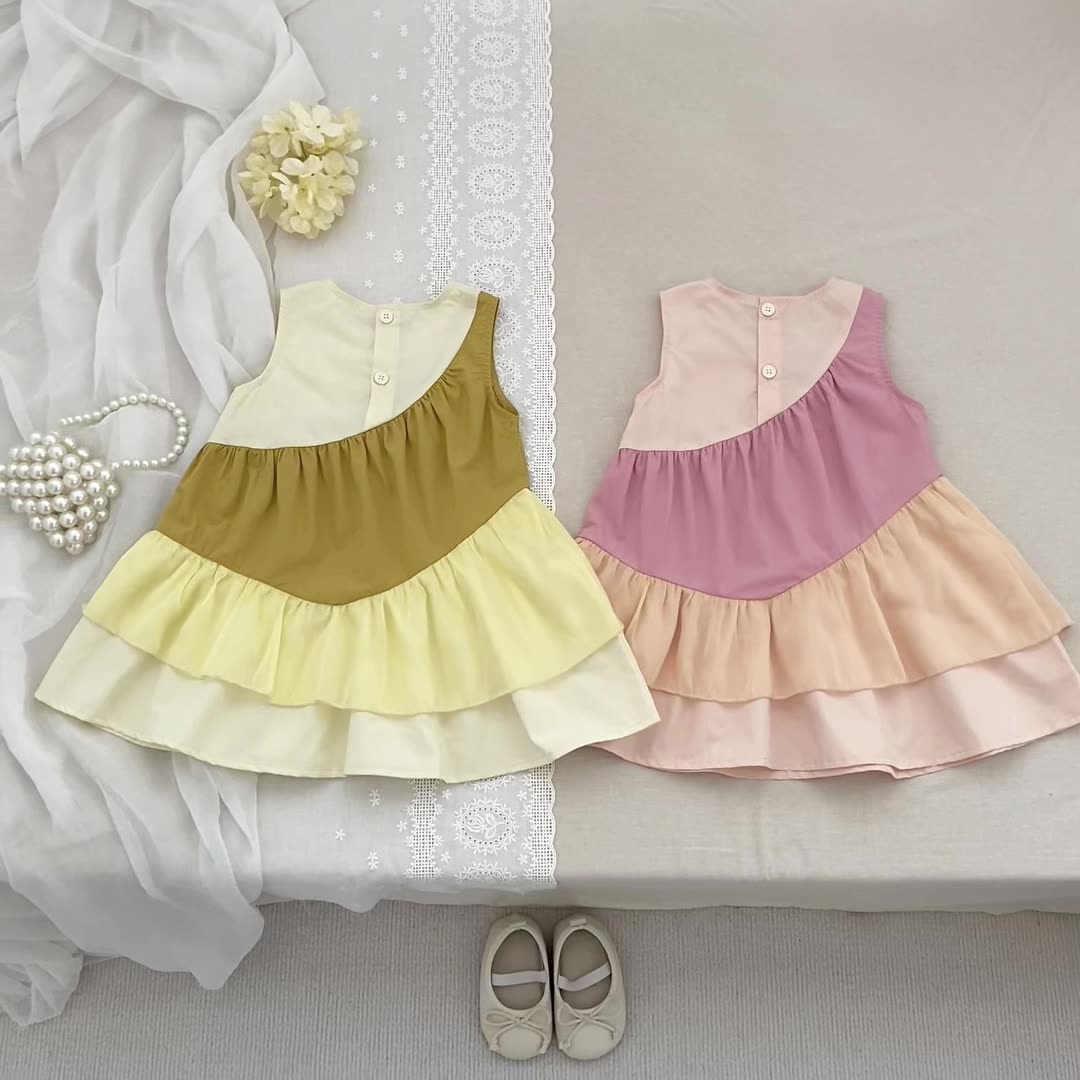 Summer Arrival Color Patchwork Crew Neck Sleeveless Dress for Stylish