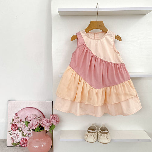 Summer Arrival Color Patchwork Crew Neck Sleeveless Dress for Stylish