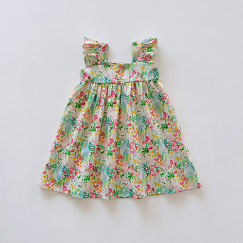 Summer Arrival Floral Pattern Square Neck Sleeveless Dress for Stylish