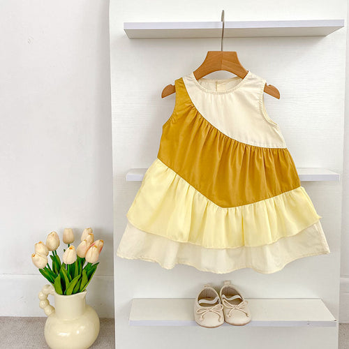 Summer Arrival Color Patchwork Crew Neck Sleeveless Dress for Stylish