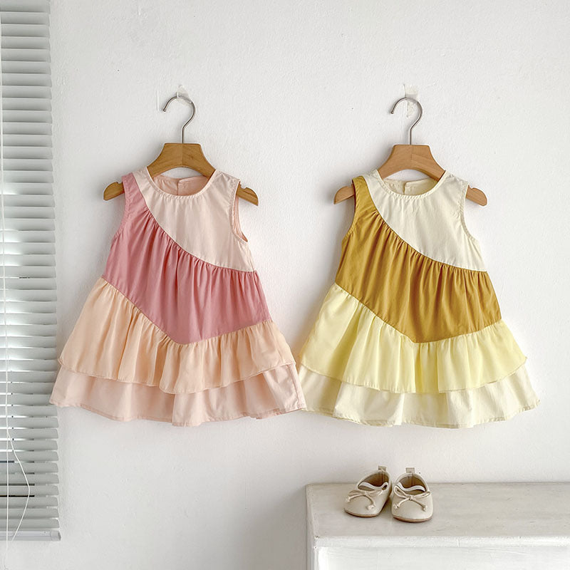 Summer Arrival Color Patchwork Crew Neck Sleeveless Dress for Stylish