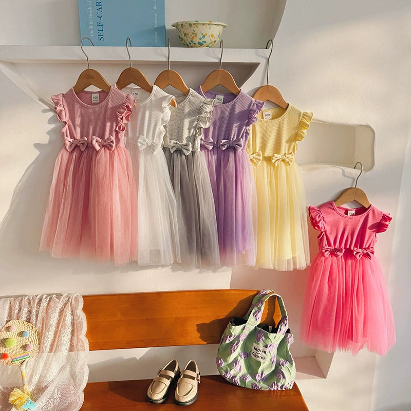 Summer Arrival Sleeveless Solid Color Tulle Patchwork Dress for
